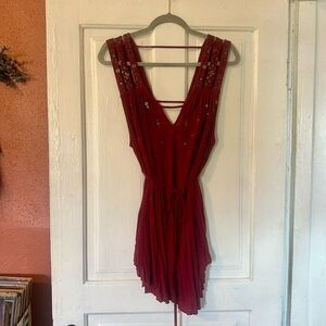 Elegant Red Sleeveless Shirt (or Mini Dress)